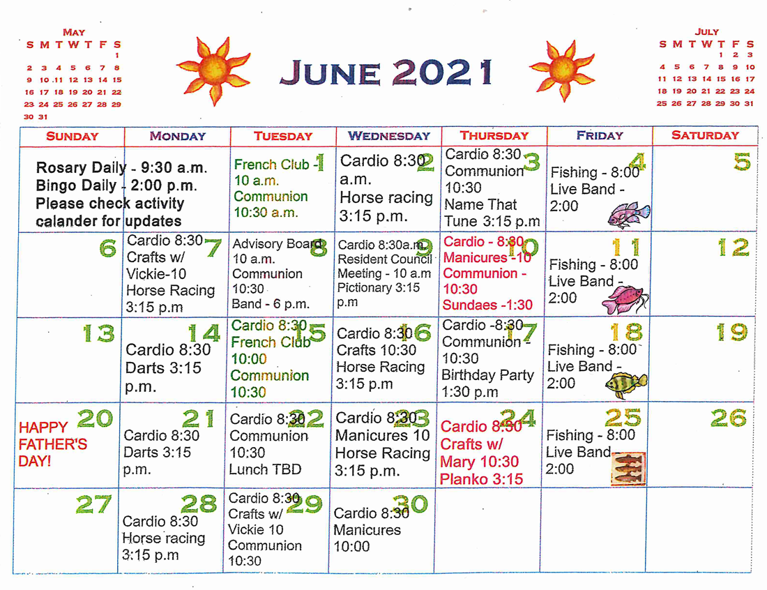Calendar of Events Courtyard Retirement & Assisted Living
